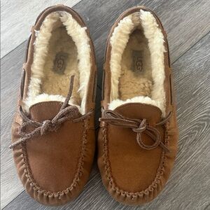 UGG Chestnut Brown Suede Shearling Moccasin Slippers